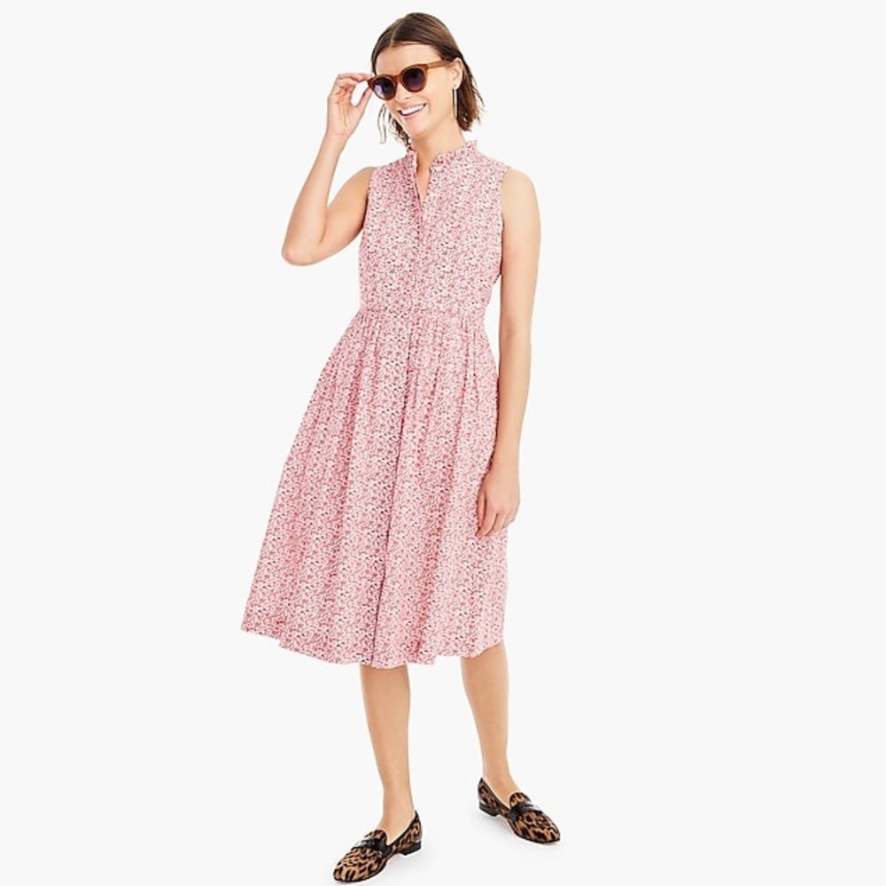 J.CREW LIBERTY sleeveless ruffle-neck midi dress